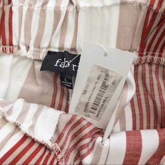 fab’rik Red/White/Taupe Striped Paperbag Tie Waist Shorts Size L - Picture 5 of 5